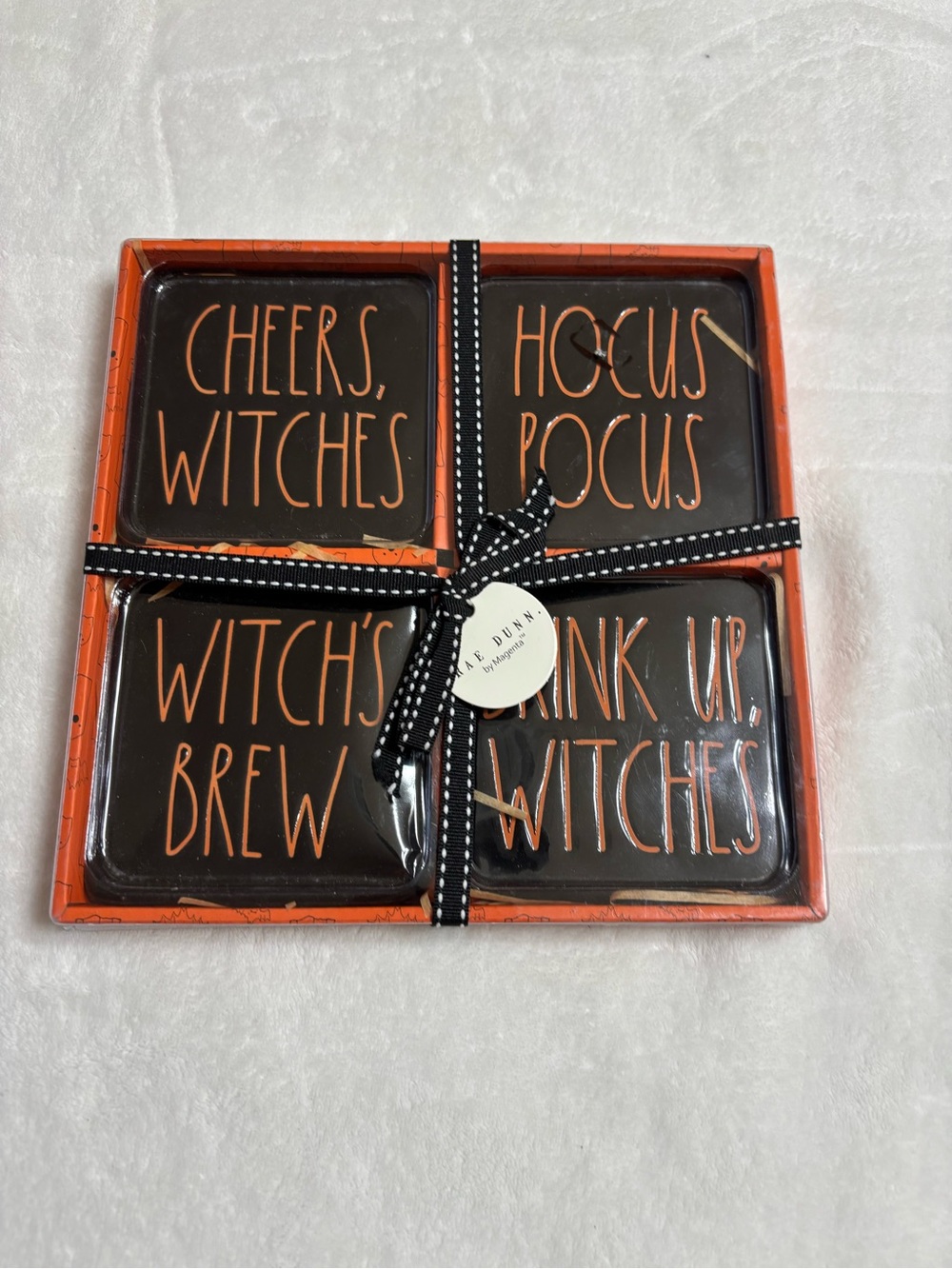 Rae Dunn Black and Orange Halloween Coaster Set - 4 Pack